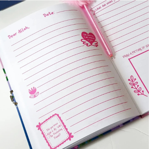 Dear Allah Secret Diary -Dear Allah Secret Diary | Islamic Lockable Journal for Kids with Key, Stickers & Fluffy Pen