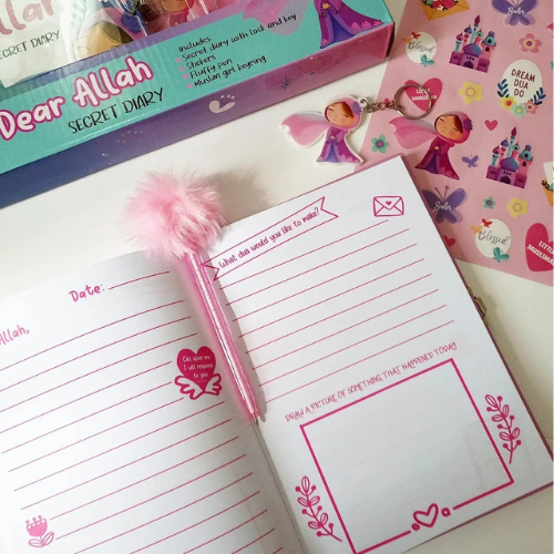 Dear Allah Secret Diary -Dear Allah Secret Diary | Islamic Lockable Journal for Kids with Key, Stickers & Fluffy Pen