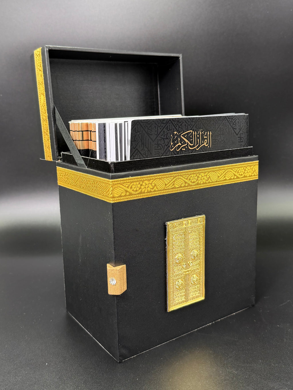 Large 30 Quran Paras in Kabba Cover Box - Premium Black PU Leather Kaaba Inspired Design