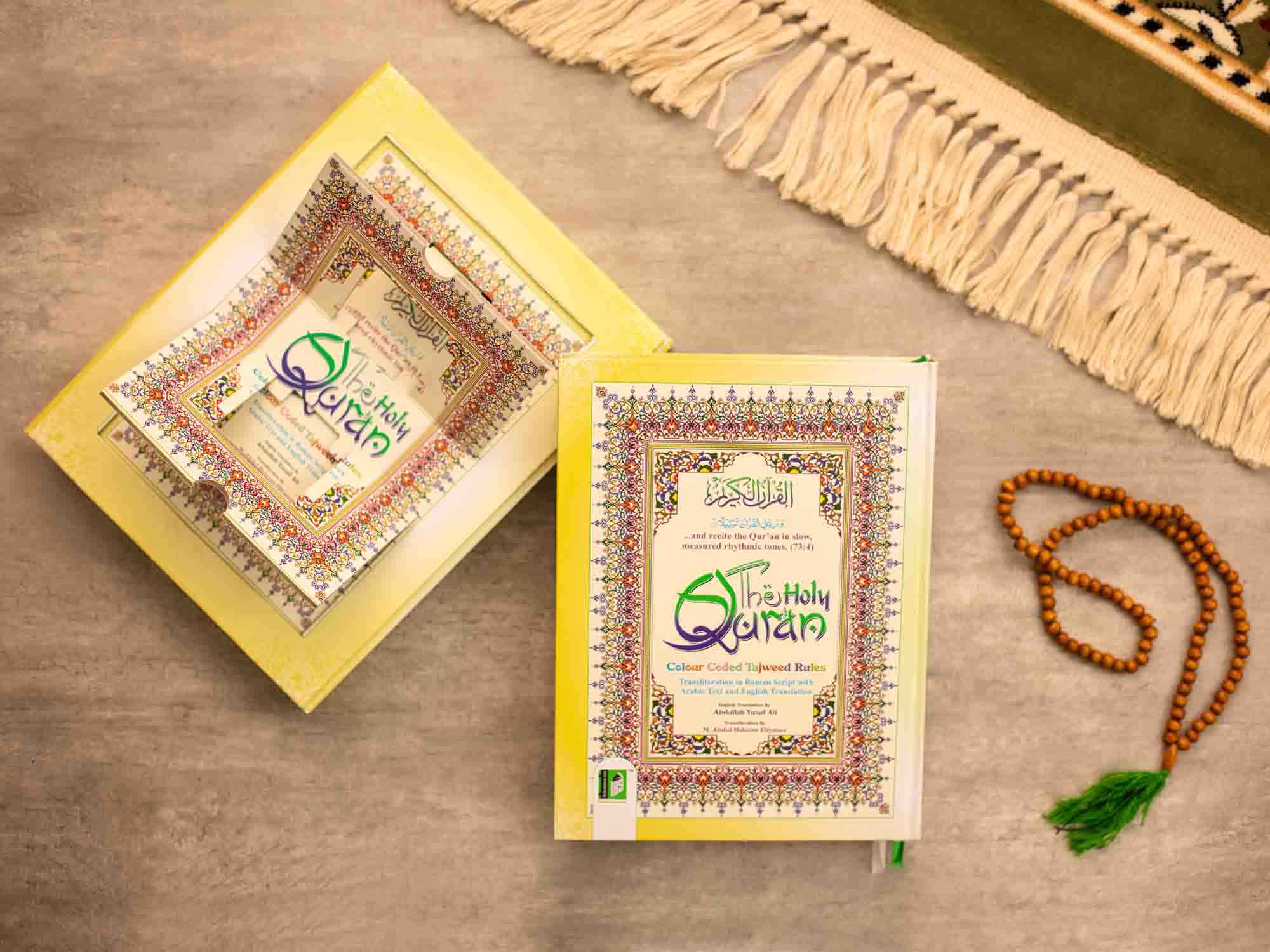 Large Colour Coded Tajweed Quran with Rehal Box English Translation and Roman Transliteration